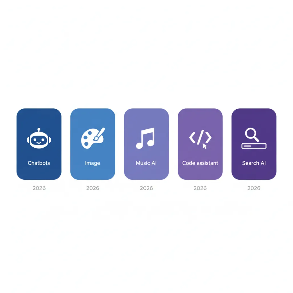 Comparatif des catégories d'outils IA gratuits : chatbots, images, musique, code en 2026